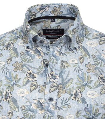 Casamoda sinikuviollinen casual fit pellavasekoitepaita