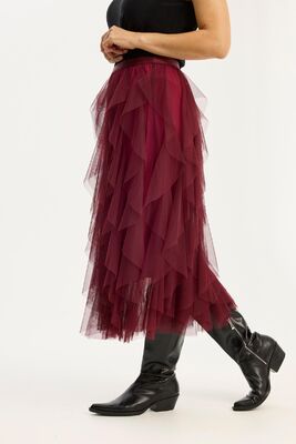 In Front viininpunainen kerroksellinen tyllihame