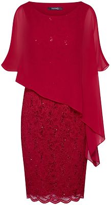 Swing viinipunainen juhlamekko poncholla