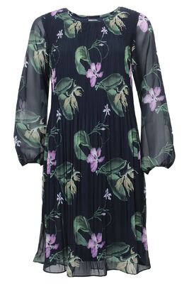 STI tummansininen kukkakuvioinen pliseerimekko