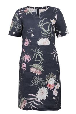 STI lyhythihainen sininen pellavamekko