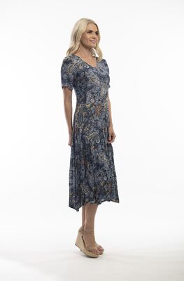 Orientique sininen lyhythihainen kesämekko