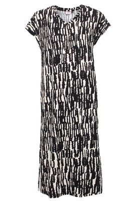 STI lyhythihainen beige-musta trikoomekko