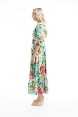 Orientique raikas vihreä väljästi laskeutuva kesämekko