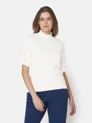 Signature luonnonvalkoinen lyhythihainen puolipoolo ribbineulosta