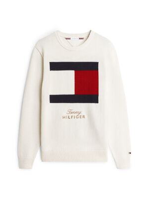 Tommy Hilfiger valkoinen lippulogollinen puuvillaneule