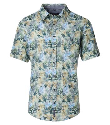 Casamoda vihreäkuosinen casual fit lyhythihainen kauluspaita