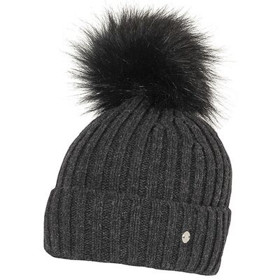 Salon tummanharmaa neulepipo tupsulla