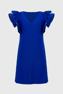 Joseph Ribkoff sähkönsininen juhlamekko röyhelöhihoilla