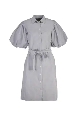 Gant pystyraidallinen puuvillamekko puhvihihoilla