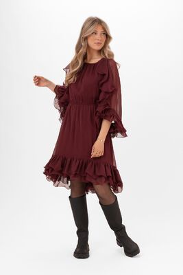 Capri Collection viinipunainen röyhelömekko