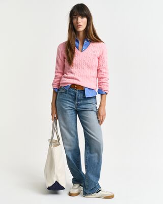 Gant raikas pinkki puuvillaneule V-pääntiellä