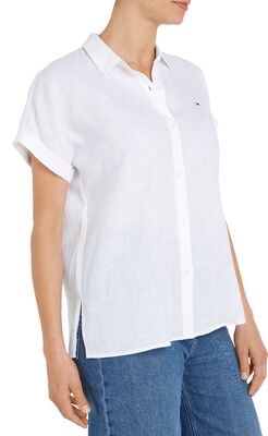 Tommy Hilfiger luonnonvalkoinen lyhythihainen pellavapaita