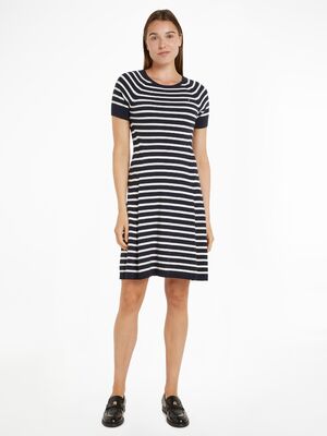 Tommy Hilfiger raidallinen lyhythihainen neulemekko