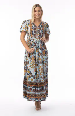 Orientique sinibeige pitkä kesämekko