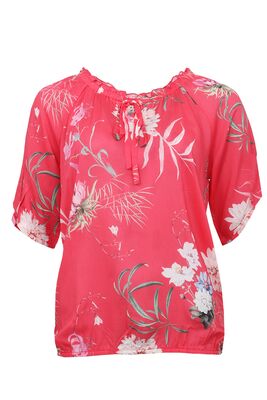 STI vadelmanpunainen kukkakuvioinen pusero