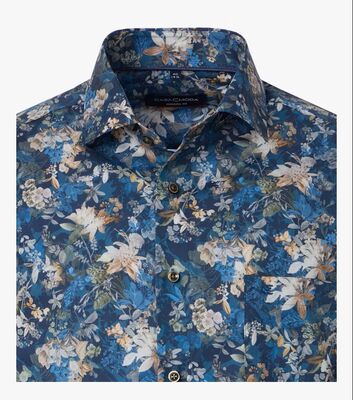 Casamoda modern fit sininen kukkakuosinen kauluspaita