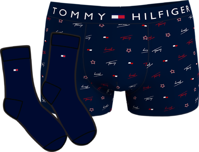 Tommy Hilfiger tummansiniset sukat + boxerit lahjapakkauksessa