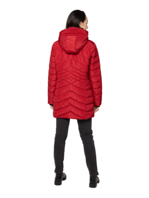 Jensen punainen talvitakki mustilla yksityiskohdilla