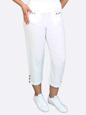 Lea H valkoiset vajaamittaiset pellava housut
