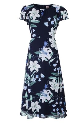 STI sifonkinen tummansininen midi mekko