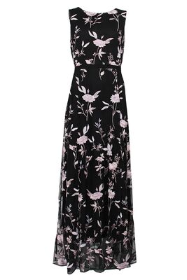 STI pitkä hihaton mustapohjainen juhlamekko