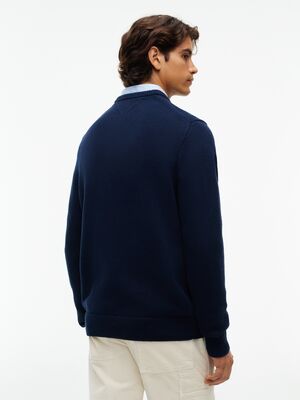 Tommy Hilfiger tummansininen lippulogollinen puuvillaneule