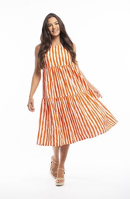 Orientique hihaton oranssi raidallinen kesämekko