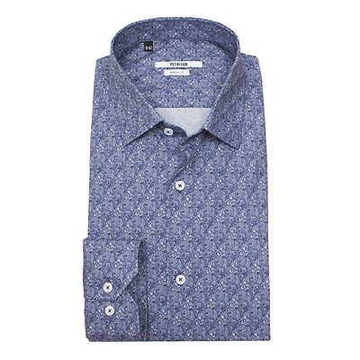 Petrifunin sinikuvioinen siliävyysviimeistelty pitkähihainen kauluspaita normaali B-mitoitus