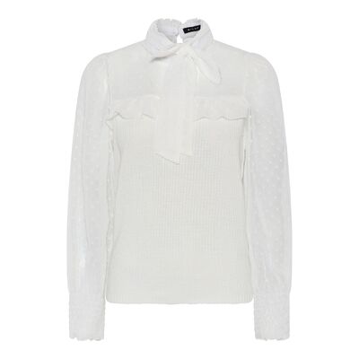 Micha luonnonvalkoinen neulepusero jossa sifonkinen yläosa