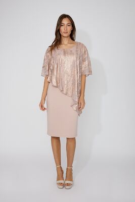 Frank Lyman vanhan roosan sävyinen juhlamekko poncholla