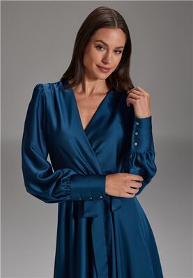 Swing sininen kellohelmainen satiini mekko