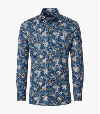 Casamoda modern fit sininen kukkakuosinen kauluspaita