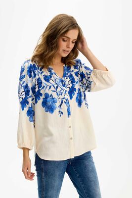 In Front sinikukkainen viskoosipusero