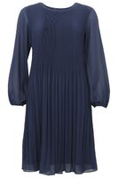 STI tummansininen pliseerattu sifonkimekko