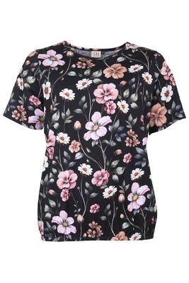 STI musta kukkakuvioinen trikoopusero