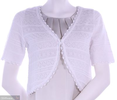 Virkattu lyhythihainen valkoinen pitsibolero Skovhuussilta