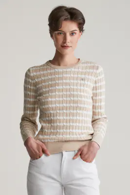 Gant beige-valko raidallinen puuvillaneule