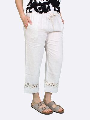 Hegler valkoiset vajaamittaiset pellavasekoitehousut