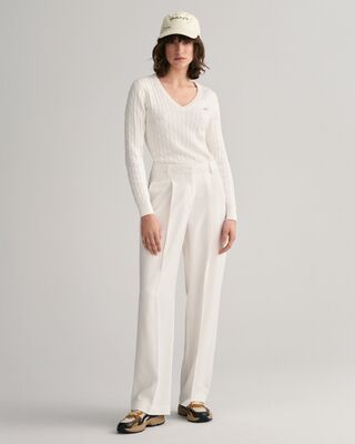 Gant luonnonvalkoinen puuvillapalmikkoneule v-pääntiellä