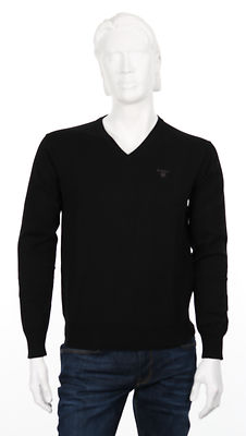 Gantin musta puuvillaneule V-pääntiellä