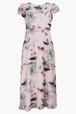 STI sifonkinen vaaleanpunainen midi mekko