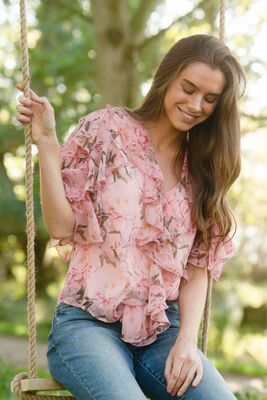 Capri Collection roosan sävyinen röyhelöpusero