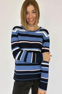 Sininen raidallinen neule pusero