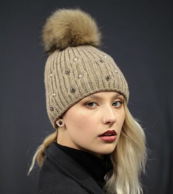 Starling nutria tupsullinen vuoritettu neulepipo