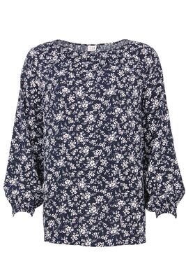 STI tummansininen viskoositunika valkoisella kukkakuosilla