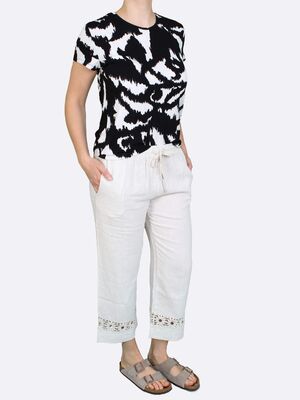 Hegler valkoiset vajaamittaiset pellavasekoitehousut