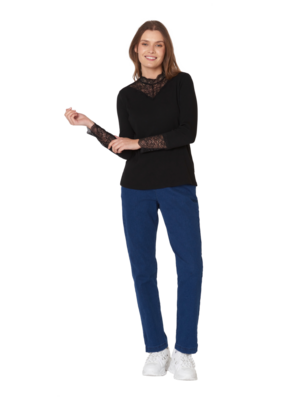 Signature musta pitsisomisteinen ribbineulos paita