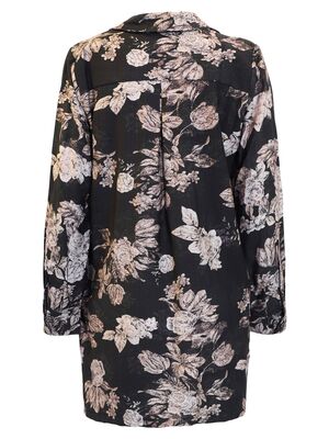 Signature kauluksellinen tunika beigellä kukkakuosilla