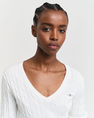 Gant luonnonvalkoinen puuvillapalmikkoneule v-pääntiellä